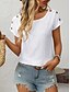 abordables Hauts en dentelle-Blouses Éléguantes en Dentelle Blanche pour Femmes Top en Dentelle à Oeillets Mode Moderne Basique Regular Tops Manches Courtes Col Ronde Boutons Ajustement Normal Quotidien Week-end Romantique