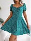 tanie Eleganckie sukienki kwiatowe-Damskie Sukienka mini Codzienne sukienki Sukienka A line Elegancki Codzienny Urlop Codzienny Regularny Kwiaty Krótki rękaw Kwadratowy dekolt Czerwony Zielony Lato Wiosna