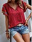 preiswerte Damen Urlaub Oberteile-Damen Valentinstag Hemd Bluse Bohemia Retro Vintage Blumen Normal Oberteile Kurzarm V-Ausschnitt Print Normale Passform Alltag Casual Rot Beige Sommer Frühling Herbst