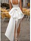 preiswerte Kleine weiße Kleider-Kleine weiße Kleider Boho Hochzeitskleider Hüft-  Säulen-Ausschnitt Camisole Spaghetti-Träger Tee-Länge Jersey Brautanzüge Brautkleider mit Schleife(n) einfarbig