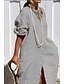 preiswerte Kleider-Damen Maxikleid Baumwoll-Leinen-Kleider Hemdblusenkleid Freizeitkleid Basic Lässig Urlaub Täglich Normale Passform Einfach Langarm Hemdkragen Grau Sommer Frühling