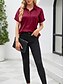 tanie Eleganckie topy-Damskie Koszula Elegancki Szykowny Satyna Jednokolorowe Biznes Nowoczesny Codzienny Krótki rękaw Kołnierzyk koszuli Zwykłe topy Praca Ubrania formalne Guziki Wino Lato Wiosna
