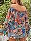 ieftine Topuri de vacanță pentru femei-Pentru femei Cămașă Bluză Floral Stilat Casual Manșon Lung De Pe Umăr Topuri obișnuite Zilnic Fără Spate Imprimeu Bleumarin Albastru piscină Fucsia Trifoi Vară Primăvară