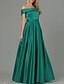 billiga Brudtärneklänningar-A-Linje Brudtärna Klänning Off Shoulder Kort Ärme Elegant Golvlängd Shantung  Jersey med Fickor  Drapering  Enfärgad