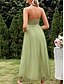 preiswerte Brautjungfernkleider-A-Linie Brautjungfernkleid V-Ausschnitt Ärmellos Elegant Bodenlang Nylon mit Schlitz vorne