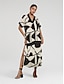 abordables robe décontractée imprimée-Femmes Blanche Manche Courte Géométrique Noir &amp; blanc Motif Color Block Col en V Ample Double fente Printemps &amp; Été Printemps et été Motif Géométrique Confortable Ample Vacances S M L