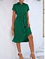 abordables Robe Simple-Femme Robe mi-longue Robe chemise Robe casual Robe Trapèze mode Grande occasion Travail du quotidien Standard Plein Manche Courte Col de Chemise Rose Claire Vert Eté Printemps