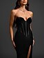 preiswerte SCHWARZ-Meerjungfrau  Trompete Abendkleid Elegantes Kleid Formelles Abendparty Bodenlang Ärmellos V-Ausschnitt Baumwolle Rückendekolleté mit Glitzer Schlitz Stickerei