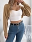 billige Åpen front cardigan-Dame Kofte Kabelstrikket genser Gatemote Daglig Stilfull Ren farge Tykk Heklet Åpen Forside Uthult Strikket Raglan Ermer Lanterne Erme Langermet Crop Tops Strikke Hjem Fest Daglig Svart Hvit Vår Høst