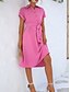 abordables Robe Simple-Femme Robe mi-longue Robe chemise Robe casual Robe Trapèze mode Grande occasion Travail du quotidien Standard Plein Manche Courte Col de Chemise Rose Claire Vert Eté Printemps