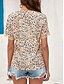 tanie Damskie topy z grafiką-Damskie Koszula Bluzka Panterka Elegancki Codzienny Krótki rękaw W serek Zwykłe topy Codzienny Nadruk Zielony Khaki Lato