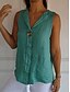 economico Camicie-Per donna Camicia Camicie di cotone e lino Blusa Finto cotone e lino Bottoni Tinta unica Elegante Casual Senza Maniche Scollo a V Top Regolari Quotidiano Bianco Verde Estate