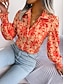 preiswerte Blumenblusen-Damen Hemd Bluse Knöpfe Druck Blumen Stilvoll Lässig Langarm Hemdkragen Normale Oberteile Täglich Blau Orange Sommer Frühling Herbst