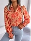 preiswerte Blumenblusen-Damen Hemd Bluse Knöpfe Druck Blumen Stilvoll Lässig Langarm Hemdkragen Normale Oberteile Täglich Blau Orange Sommer Frühling Herbst