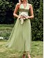 preiswerte Brautjungfernkleider-A-Linie Brautjungfernkleid V-Ausschnitt Ärmellos Elegant Bodenlang Nylon mit Schlitz vorne