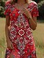Χαμηλού Κόστους Boho φορέματα-Mini Φόρεμα Γυναικών Καθημερινό Φόρεμα Petite Φόρεμα T Shirt Φόρεμα Tee Φόρεμα Σαφής Καθημερινό Διακοπές Χαλαρή Τακτική Εφαρμογή Floral Κοντό Μανίκι Crew Neck Μαύρο Κόκκινο Μπλε ναυτικό Πράσινο