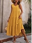 abordables Robes de vacances-Femme Robe Maxi Robe casual Robe Évasée Robe Trapèze mode basique Décontractées Vacances du quotidien Standard Plein Sans Manches Col V Noir Jaune Rouge Fuchsia Eté Printemps