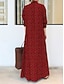 tanie Sukienki-Damskie Sukienka maxi Sukienki z bawełny i lnu Sukienka koszulowa Elegancja Zabytkowe Elegancki Urlop Impreza Codzienny Luźna Graficzny Długi rękaw Kołnierzyk koszuli Wino Królewski błękit Zielony