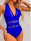baratos Fatos de Banho 1 Peça-Mulheres Roupa de Banho Uma pedaço Monoquíni roupa de banho Com Transparência Frente Única Compressão abdominal Cintura Alta Delgado Férias Roupa de Praia Côr Sólida Decote V Sem Manga Fatos de banho