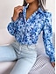 preiswerte Blumenblusen-Damen Hemd Bluse Knöpfe Druck Blumen Stilvoll Lässig Langarm Hemdkragen Normale Oberteile Täglich Blau Orange Sommer Frühling Herbst