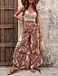 preiswerte weites Bein und hohe Taille-Damen Breites Bein Hosen Hose Leicht Brautkleider schlicht In voller Länge Mittlere Hüfthöhe Blumen Graphic Print Atmungsaktivität Komfortabel Unelastisch Heim Casual Braun Sommer Frühling Regular Fit