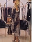abordables Robe Rayée et Géométrique-Femme Robe Maxi Robe casual Robe Droite mode Décontractées Vacances Travail du quotidien Ample Léopard manche longue Col V Léopard Eté Printemps Automne