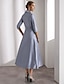 preiswerte Cocktailkleider-A-Linien Cocktailkleider Elegantes Kleid Formal knöchellang 3/4-Ärmel Hemdkragen Gürtel/Schnur Satin mit Glitterperlen Kleidern