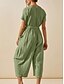 billige uformelle jumpsuits-Dame Normal Kjeledresser Aktiv Helfarge Kortermet Rund hals Lomme Feriereise Daglig Normal Hvit Grønn Kakifarget Sommer