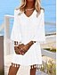 abordables Vestidos de encaje blanco-Mujer Mini vestido Vestido blanco Casual manga acampanada Vacaciones Diario Holgado Manga 3/4 Escote en Pico Blanco Verde Claro Verano