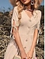 abordables Robes-Femmes Robe Longue Maxi Robe Robes en coton et lin Robe Décontractée Mignon Élégant Basique Vacances Quotidien Coupe régulière Uni Manche Courte Col en V Noir Vert Abricot Été Printemps