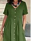 preiswerte Kleider-Damen Midikleid Baumwoll-Leinen-Kleider Freizeitkleid Basic Lässig Urlaub Täglich Normale Passform Einfach Kurzarm V Ausschnitt Weiß Himmelblau Grün Khaki Sommer