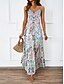 preiswerte Ausgefallene Kleider-Damen Maxidress Casual kleid A Linie Kleid skims dress Boho-Kleid Böhmen Brautkleider schlicht Boho Urlaub Täglich Regular Fit Blumen Ärmellos Gurt Blau Grün Sommer