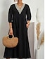 baratos Vestido branco-Vestido midi feminino elegante, vintage, estiloso, manga lanterna, férias, diário, ajuste regular, liso, manga 3/4, decote em V, preto, branco, verão, primavera, outono