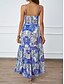 preiswerte Ausgefallene Kleider-Damen Maxidress Casual kleid A Linie Kleid skims dress Boho-Kleid Böhmen Brautkleider schlicht Boho Urlaub Täglich Regular Fit Blumen Ärmellos Gurt Blau Grün Sommer