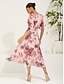 abordables Robes de vacances-Femme Robe mi-longue Robe de Mousseline Elégant mode Manche Gigot Mariage robe demoiselle d honneur du quotidien Standard Floral Demi Manches Col V Rose Claire Eté Printemps Automne