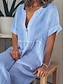 ieftine Rochii-Pentru femei Rochie Maxi Μείγμα Βαμβάκι Rochii de Caftan Rochie casual De Bază Casual Zilnic Vacanță Fit regulat Simplu Manșon scurt În V Negru Alb Mov Albastru Deschis Vară