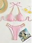 billige Bikinisæt-Dame Badetøj Bikini 2 stk Fræk badedragt Åben ryg Tynd Ferie Strand Tøj Helfarve Halterhals Uden ærmer Badedragter