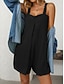 cheap Rompers-Women's Normal Romper Active Solid Color Sleeveless V Neck Pocket Vacation Daily Regular Fit Black Green Summer