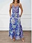 preiswerte Ausgefallene Kleider-Damen Maxidress Casual kleid A Linie Kleid skims dress Boho-Kleid Böhmen Brautkleider schlicht Boho Urlaub Täglich Regular Fit Blumen Ärmellos Gurt Blau Grün Sommer