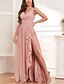 preiswerte Brautjungfernkleider-A-Linie Brautjungfernkleid V-Ausschnitt Ärmellos Elegant Bodenlänge Chiffon mit Rüschen  Geteilter Vorderseite  Rüsche
