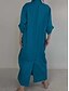preiswerte Kleider-Damen Maxikleid Baumwoll-Leinen-Kleider Baumwoll-Leinenkleid Stilvoll Basic Lässig Urlaub Täglich Normale Passform Einfach Langarm V Ausschnitt Weiß Blau Frühling Herbst