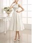 baratos Vestidos Brancos Curtos-Vestidos Brancos de Formatura para Noivado Vestidos de Casamento Estilo A-Line Decote Barco Sem Mangas Comprimento de Chá em Cetim com Pregas Apliques