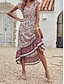 preiswerte Ausgefallene Kleider-Damen Midikleid Casual kleid A Linie Kleid Boho-Kleid Stilvoll Brautkleider schlicht Urlaub Täglich Regular Fit Blumen Kurzarm V Ausschnitt Burgunderrot Sommer