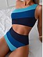 baratos Fatos de Banho Peça Única-Mulheres Roupa de Banho Uma pedaço roupa de banho Frente Única Compressão abdominal Cintura Alta Delgado Férias Roupa de Praia Listra Pescoço Assimétrico Sem Manga Fatos de banho
