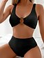 tanie Zestawy bikini-Damskie Stroje kąpielowe Bikini 2 szt Majtki Kostium kąpielowy Odkryte plecy Szczupła Urlop Stroje plażowe Jednokolorowe W serek Bez rękawów Kostiumy kąpielowe