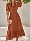 abordables Vestidos de fiesta-Mujer Vestido Midi Vestido informal Vestido de Columpio Vestido de una línea Elegante Básico Casual Vacaciones Diario Ajuste regular Plano Manga Corta Escote en Pico Verde Claro Rojo Verano Primavera