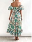 abordables Robes de vacances-Femme Robe Maxi Robe casual Robe Évasée Robe Trapèze mode Décontractées Vacances du quotidien Standard Floral Manche Courte Epaules Dénudées Bleu Vert Eté