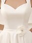 cheap Little White Dresses-Engagement Little Graduation White Dresses Wedding Dresses A-Line Square Neck Sleeveless Short / Mini Satin Bridal Gowns With Sash / Ribbon Flower