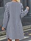 preiswerte Blusenkleider-Damen Minikleid blusenkleid Casual kleid Sommerkleid Stilvoll Brautkleider schlicht Urlaub Täglich Verabredung Regular Fit Streifen Langarm V Ausschnitt Schwarz Blau Sommer Frühling