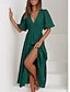 economico Abiti da festa-Per donna Vestito maxi Abito casual Abito linea A Moda Essenziale Informale Da mare Giornaliero Standard Liscio Mezza manica A V Verde Beige Estate Primavera